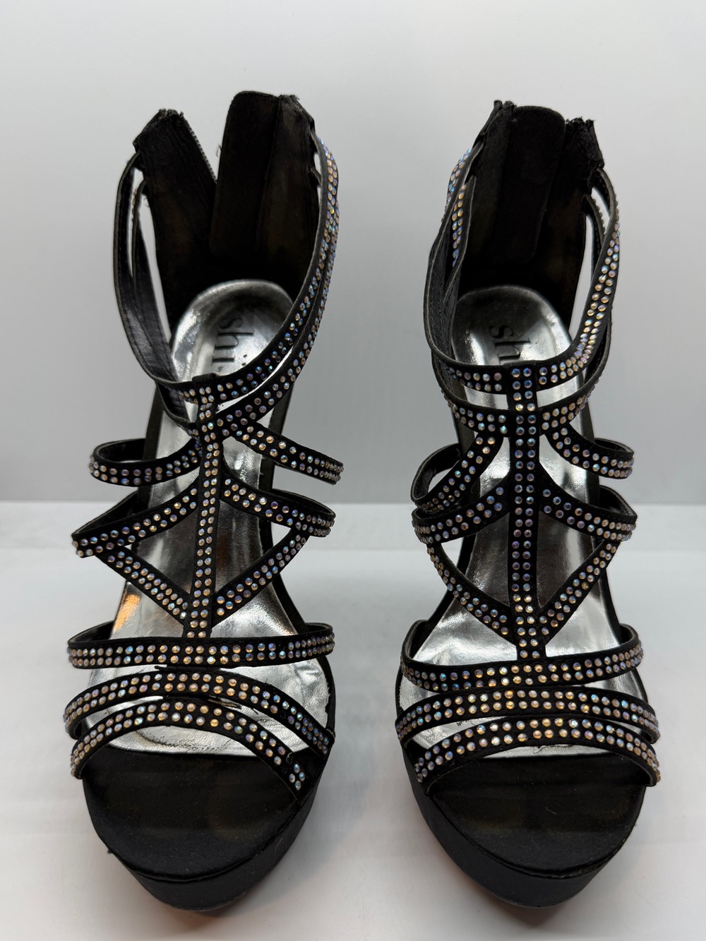 Shi by JOURNEYS Black Rhinestone Strappy High Heel Sandals